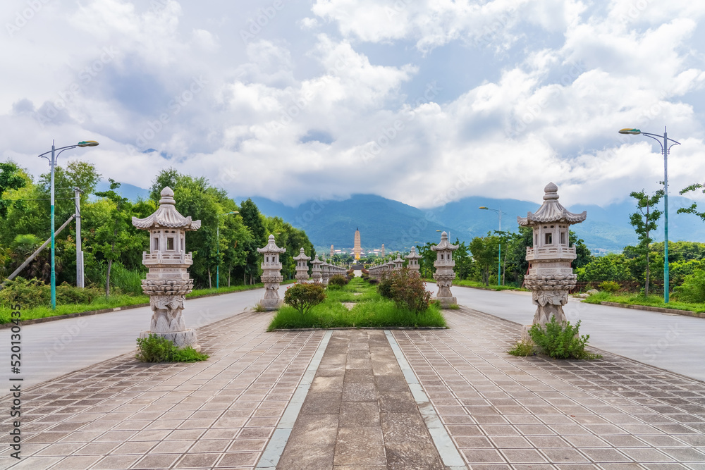 Ancient pagodas and tourist attractions in Dali Park, Yunnan Province, China