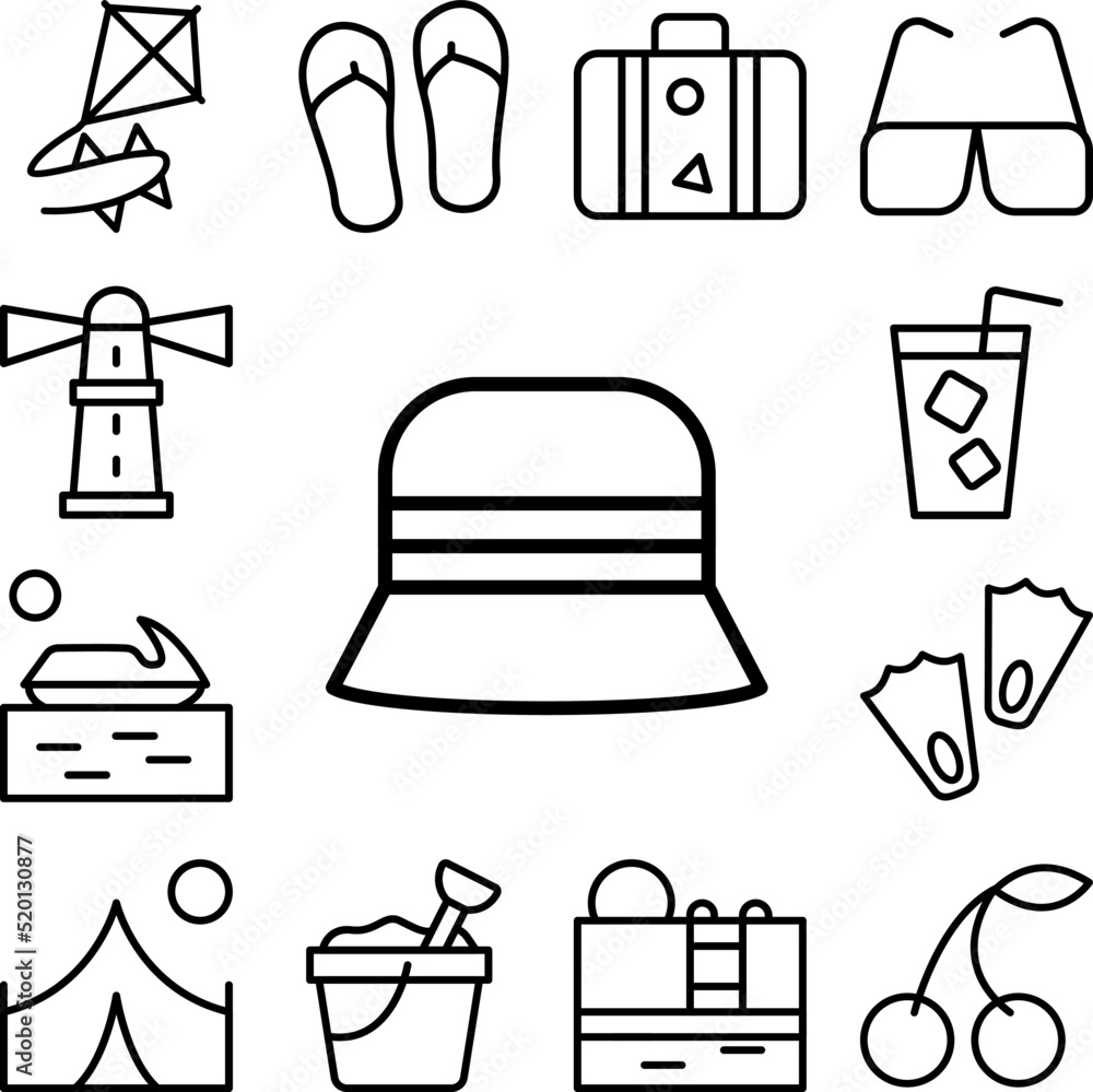 Panama, hat icon in a collection with other items
