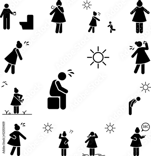 Man, sun, sensitive, aggressive icon in a collection with other items