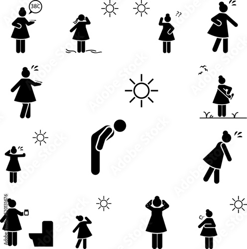 Man, sun, overheat icon in a collection with other items