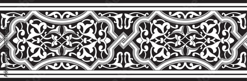 Vector monochrome seamless oriental national ornament. Endless ethnic floral border, arab peoples frame. Persian painting.