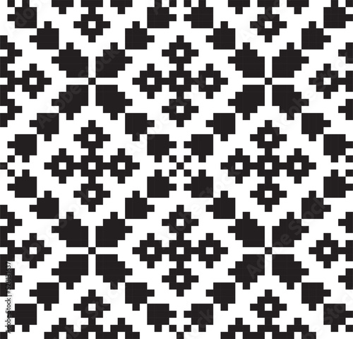 Vector monochrome seamless Ukrainian national ornament, embroidery. Endless ethnic floral border, Slavic peoples frame. black cross stitch.