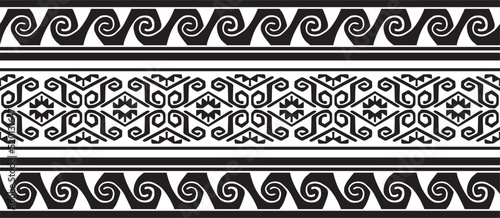 Vector monochrome seamless ornament of Native Americans, Aztecs. Endless border of the tribes of South and Central America.