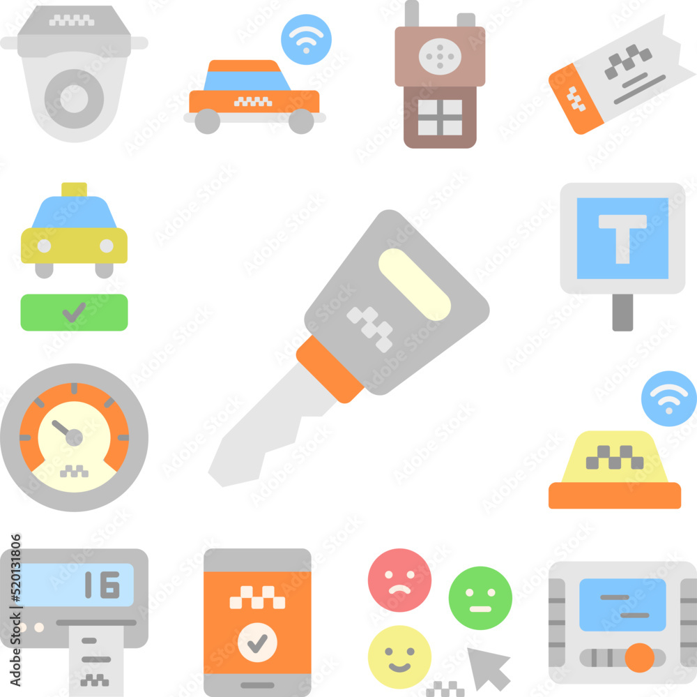 Car key icon in a collection with other items Car key icon in a collection with other items