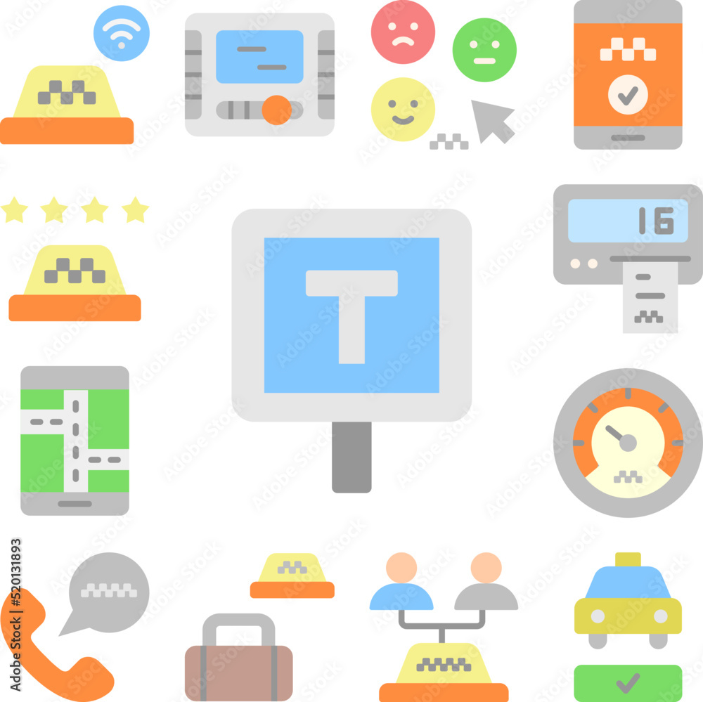 Taxi stop, sign icon in a collection with other items Taxi stop, sign icon in a collection with other items