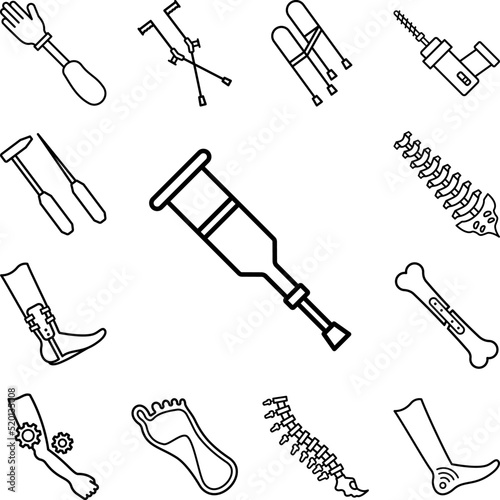 Crutches traumatology icon in a collection with other items