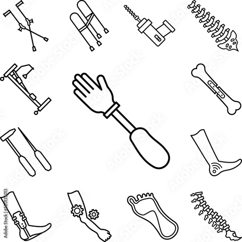 Amputated hand prosthesis limb icon in a collection with other items