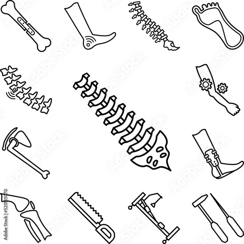 Backbone lumbar spine vertebra icon in a collection with other items