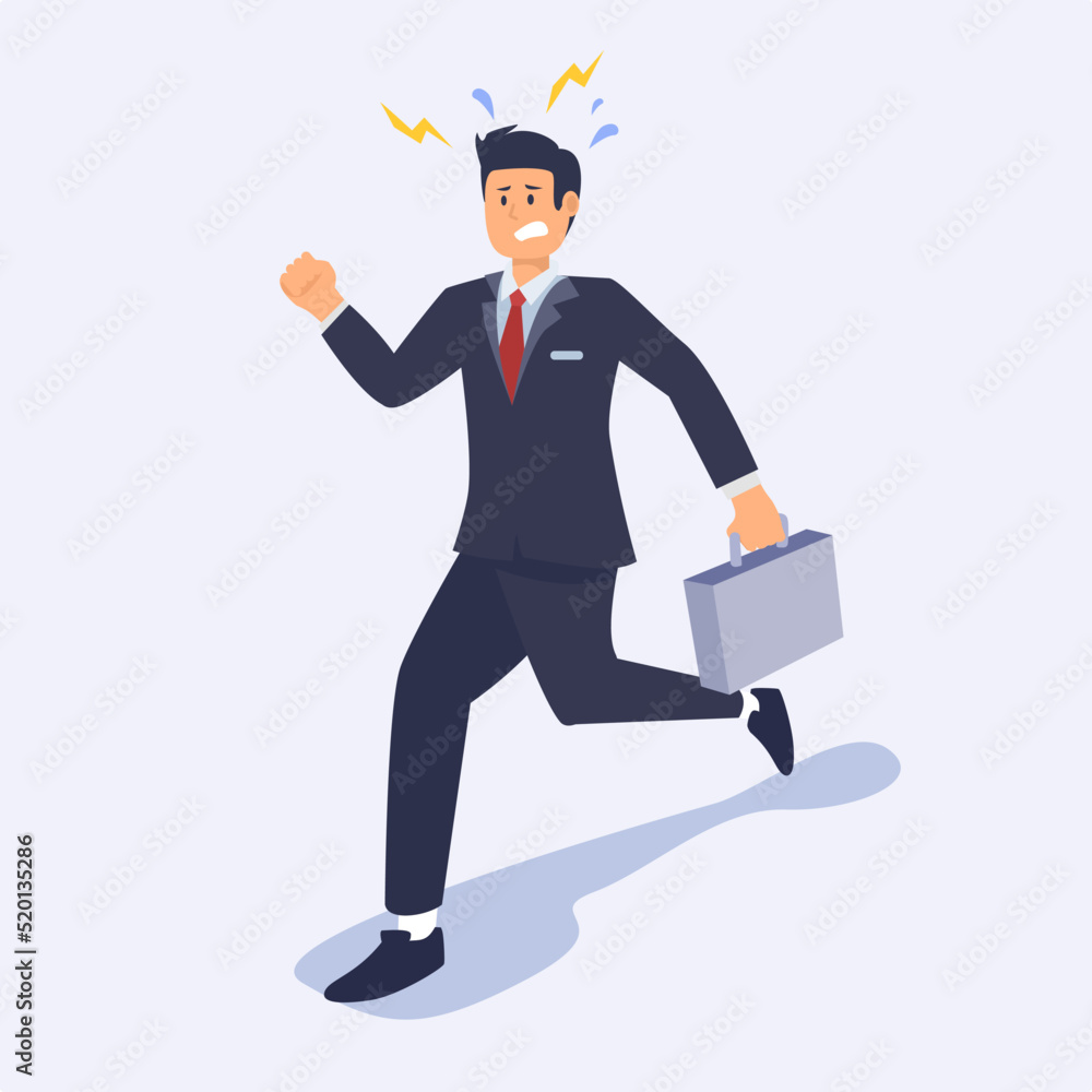 Characters Hurry at Work due to Oversleep or Traffic Jam. Businessmen , Late in Office, People in Stress Work Situation. Cartoon Vector Illustration
