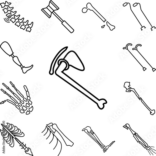 Bone crack traumatology icon in a collection with other items
