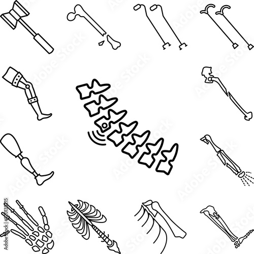 Backbone lumbar spine vertebra icon in a collection with other items