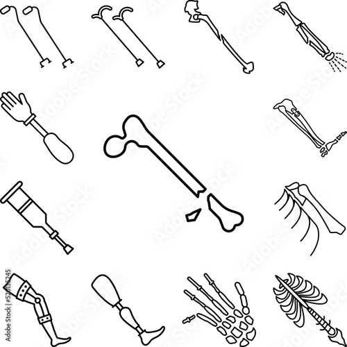 Bone crack traumatology icon in a collection with other items