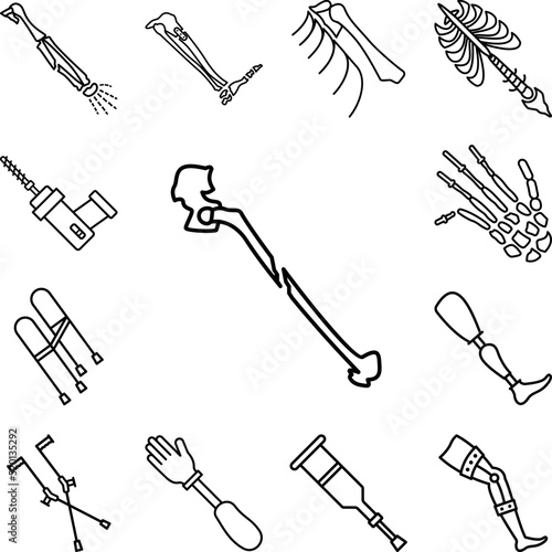 Bone crack traumatology icon in a collection with other items