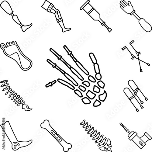 Fotografie, Obraz Fingers fracture bones icon in a collection with other items
