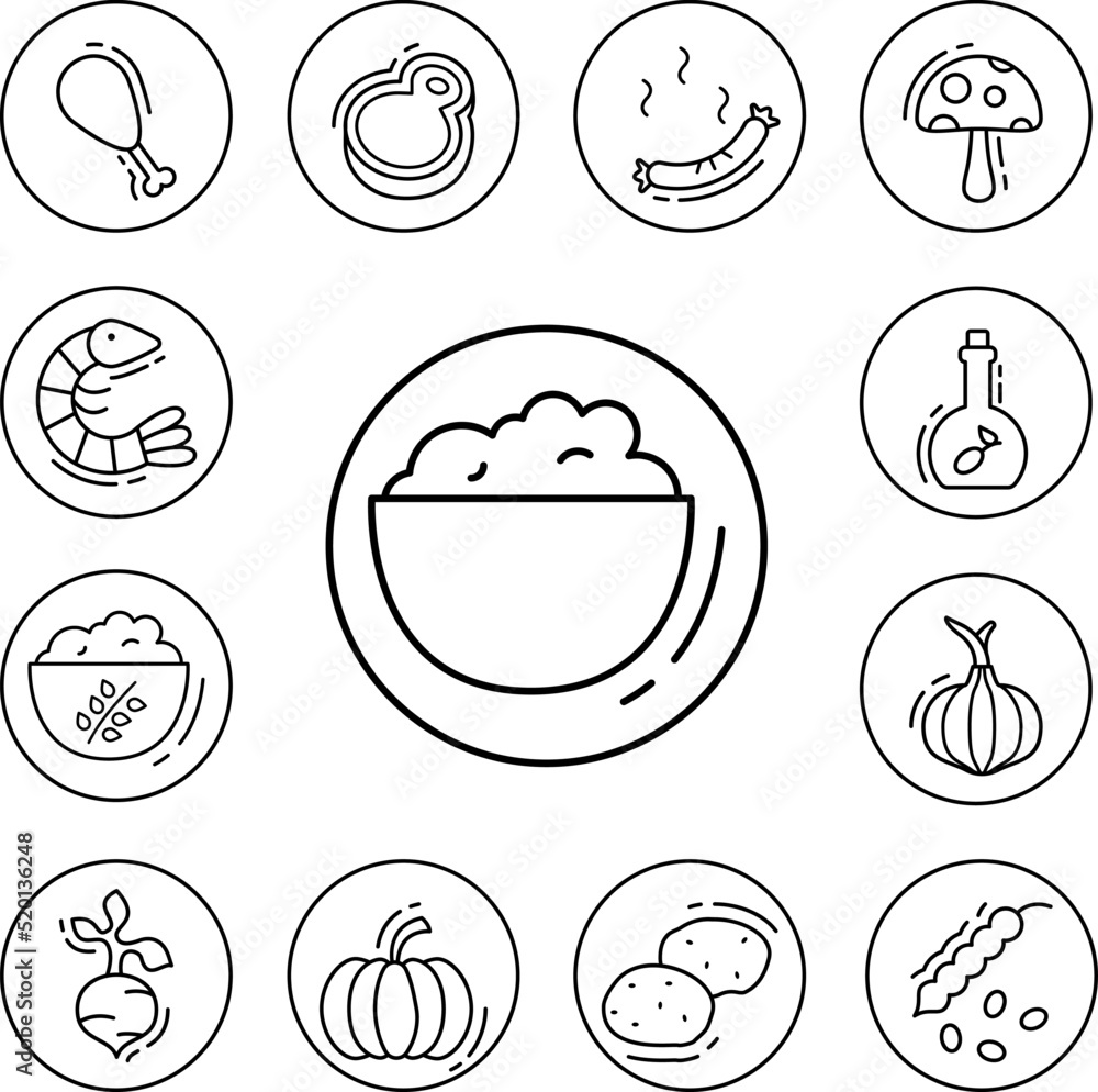 Mashed potato, vegan icon in a collection with other items Mashed potato, vegan icon in a collection with other items
