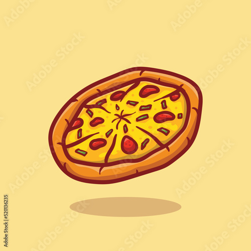 Illustration vector graphic of cute pizza with cartoon style hand draw good for restaurant, t shirt, print, sticker, cafe, logo, emblem, promotion etc