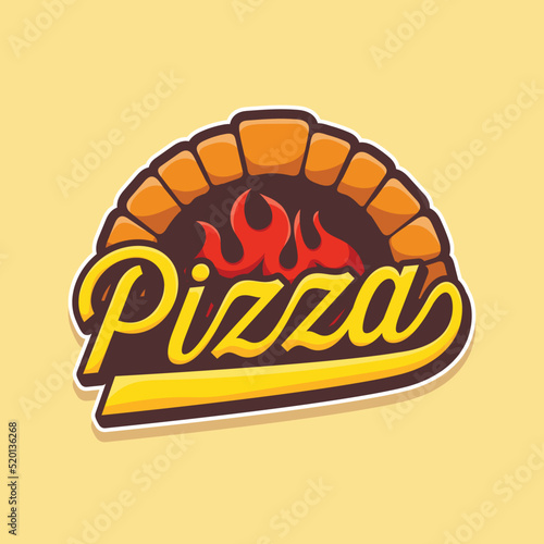 Illustration Calligraphy Pizza baked in traditional wood oven with cartoon vector design inspiration isolated