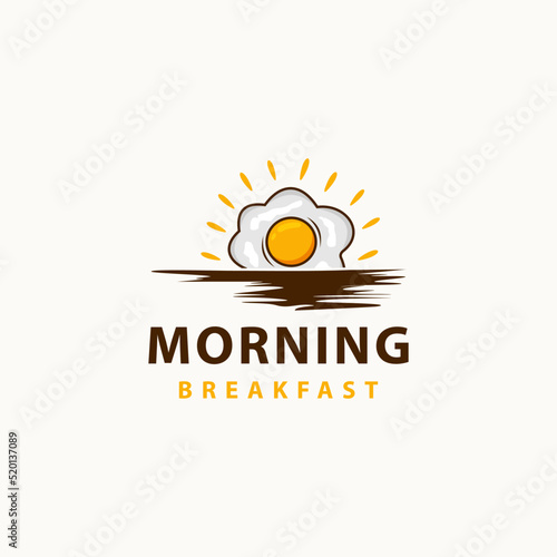Breakfast logo with fried egg - vector illustration, breakfast emblem design with morning sun rising. Suitable for your design need, logo, illustration, animation, etc.