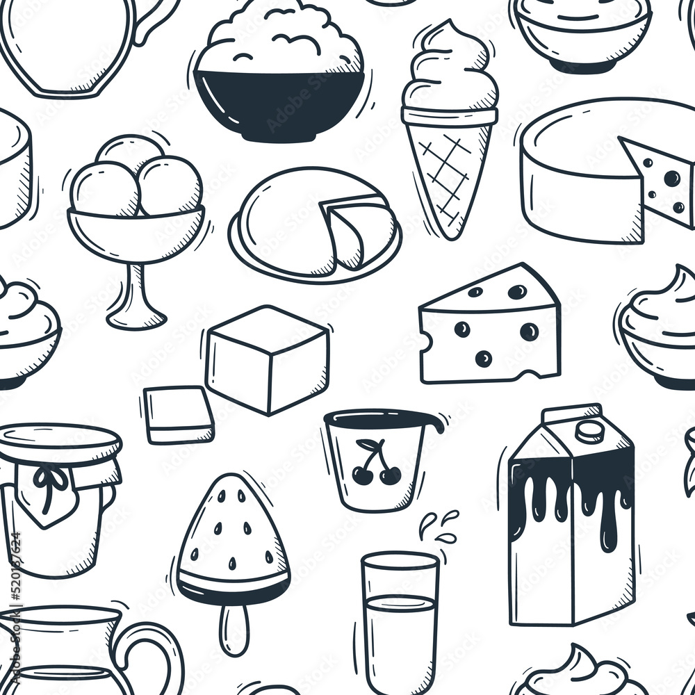 Obraz premium Pattern doodle dairy products background