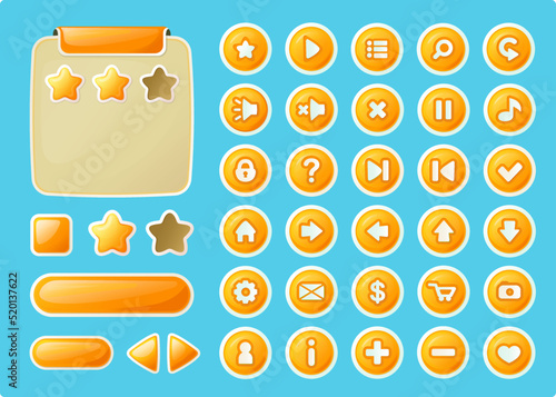 a set of buttons for a custom cartoon-style game interface