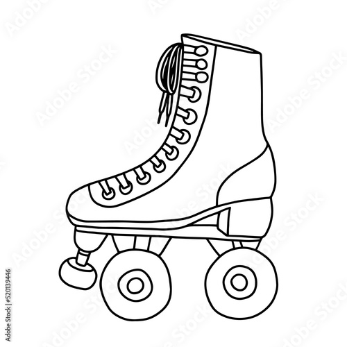 Doodle roller skates vector illustration. Hand drawn 90's style retro roller skate isolated