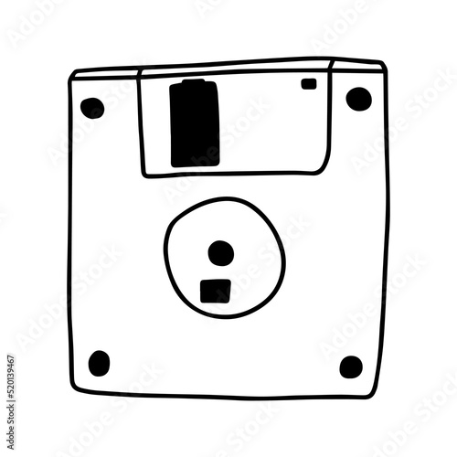 Doodle floppy disk vector illustration. Hand drawn 90's style floppy clip art