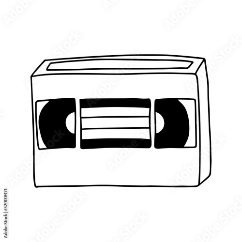Doodle video cassette hand drawn vector illustration. 90's style vector video cassette clip art