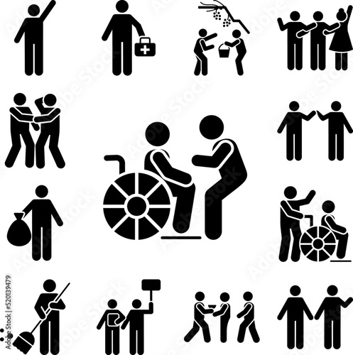Wheelchair help handicapped icon in a collection with other items