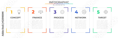 Simple agenda infographic elements concept design vector with icons. Business workflow network project template for presentation and report.