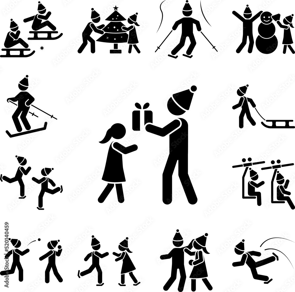 Father gives a gift to daughter icon in a collection with other items Father gives a gift to daughter icon in a collection with other items