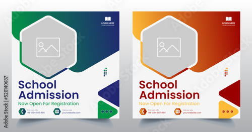 school admission or education social media template premium vector, back to school admission social media post template