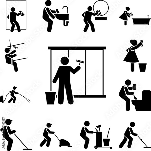 Cleaning, window, man icon in a collection with other items