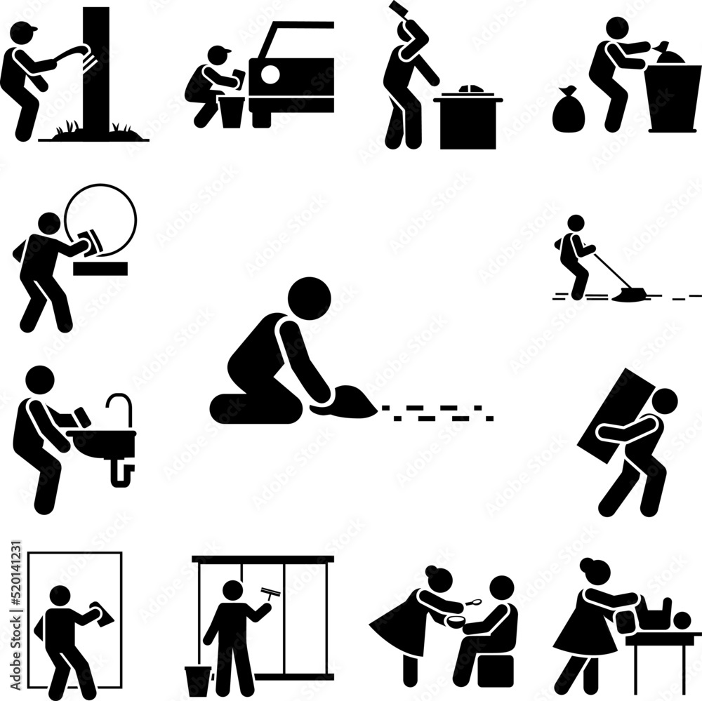 Floor, cleaning, washing icon in a collection with other items Floor, cleaning, washing icon in a collection with other items