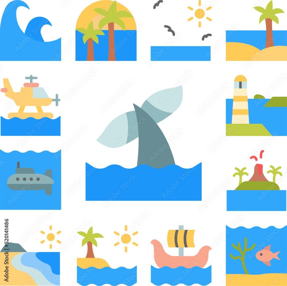 Whale, ocean icon in a collection with other items
