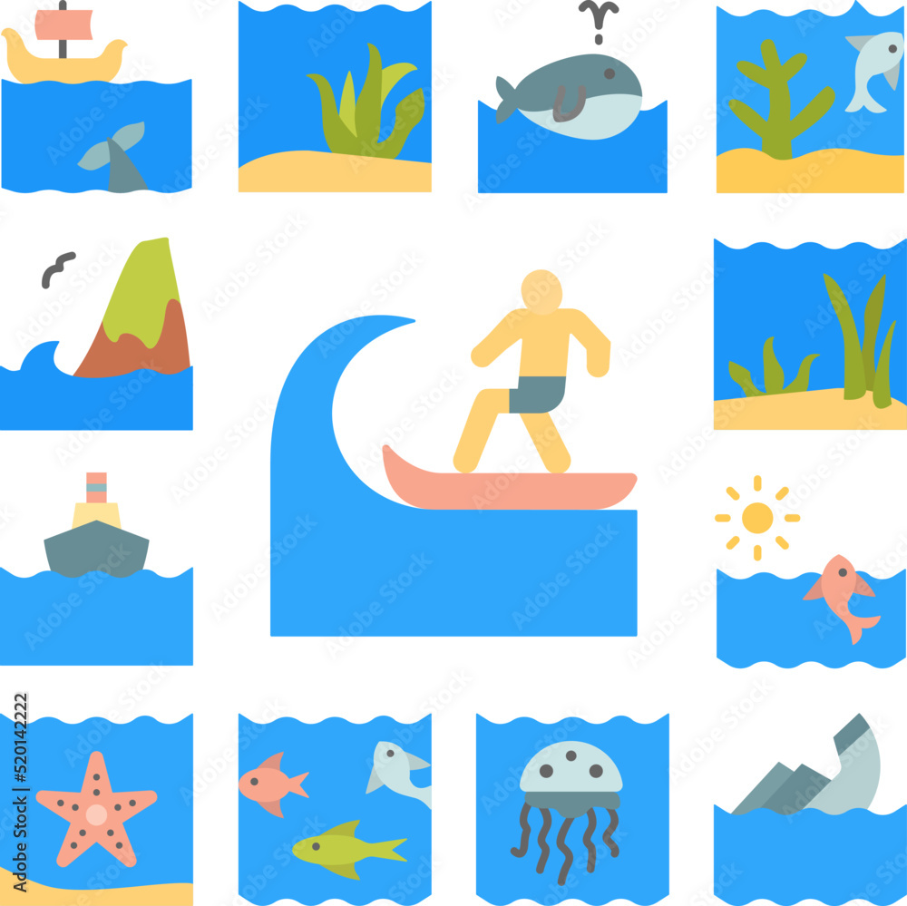 Fototapeta premium Surfboard, surfer, ocean icon in a collection with other items