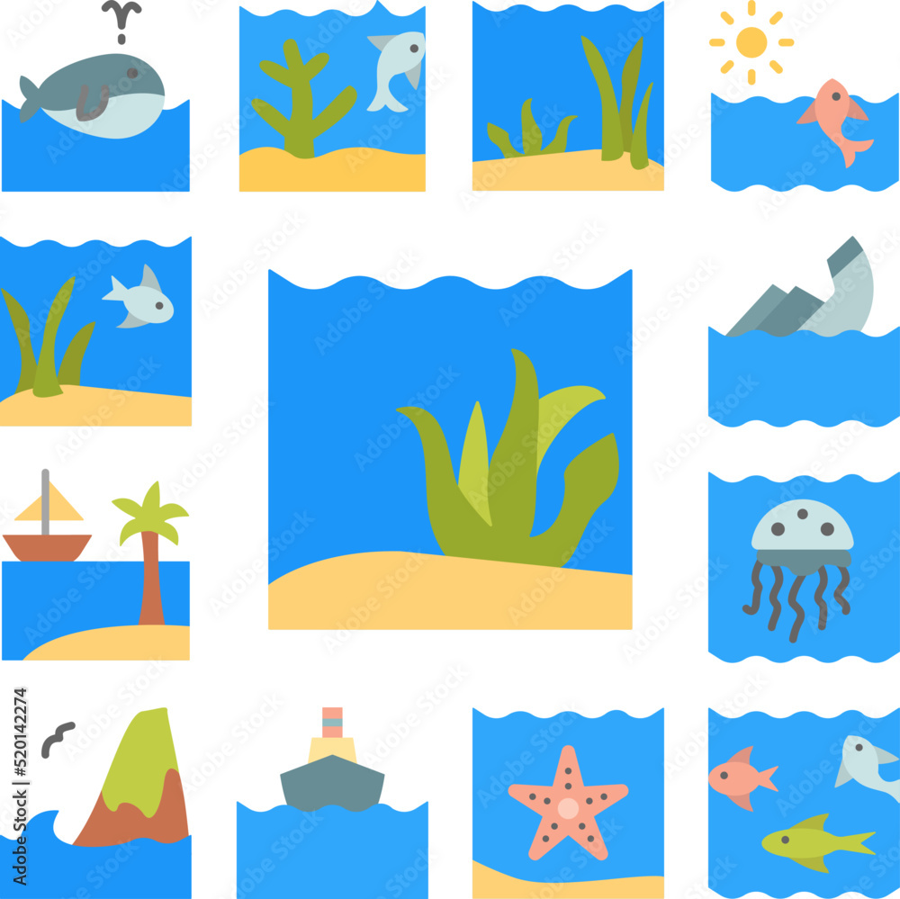 Seaweed, ocean icon in a collection with other items