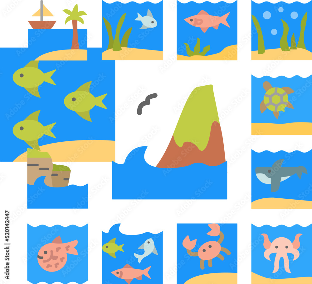 Mountain, ocean icon in a collection with other items