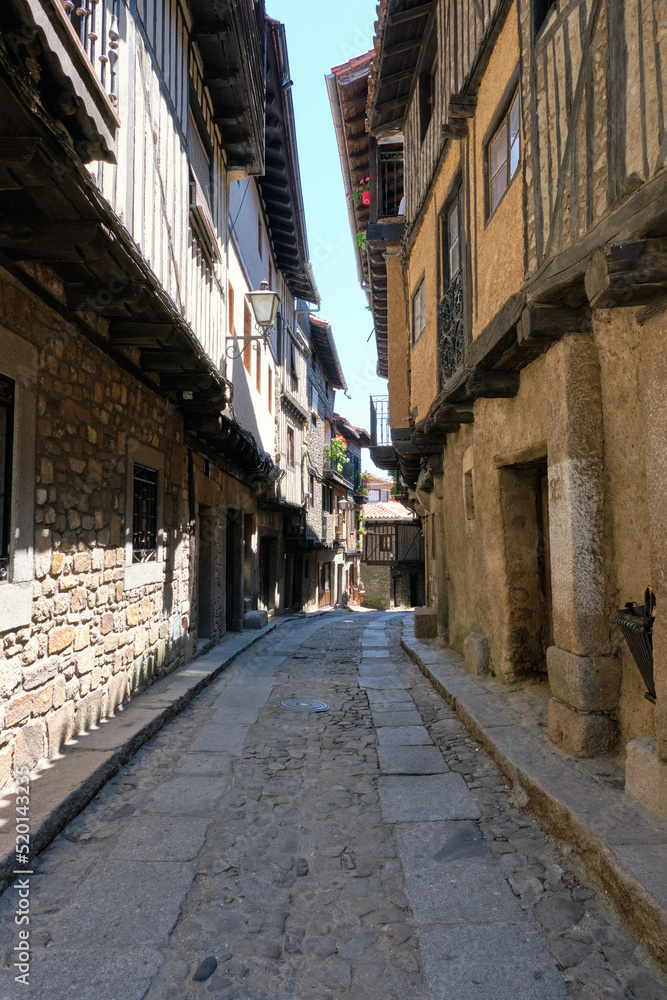Narrow cobbled streets of, La Alberca, a small town in Spain. It was the first Spanish town declared a Historic-Artistic Site, in 1940.