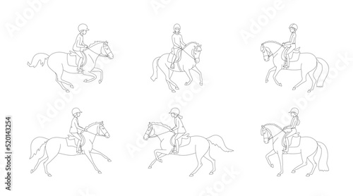 Children on ponies, stencils for coloring