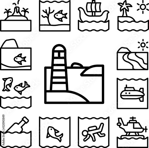 Lighthouse, ocean icon in a collection with other items