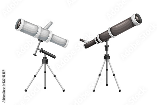Monocular on Tripod as Refracting Telescope for Viewing Distant Object Vector Set