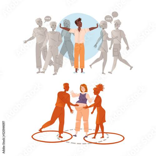 Personal Boundaries with Man and Pregnant Woman Creating Space Being Inside Their Circle Avoiding Social Interaction Vector Set