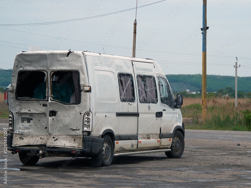 destroyed by war car in Ukraine