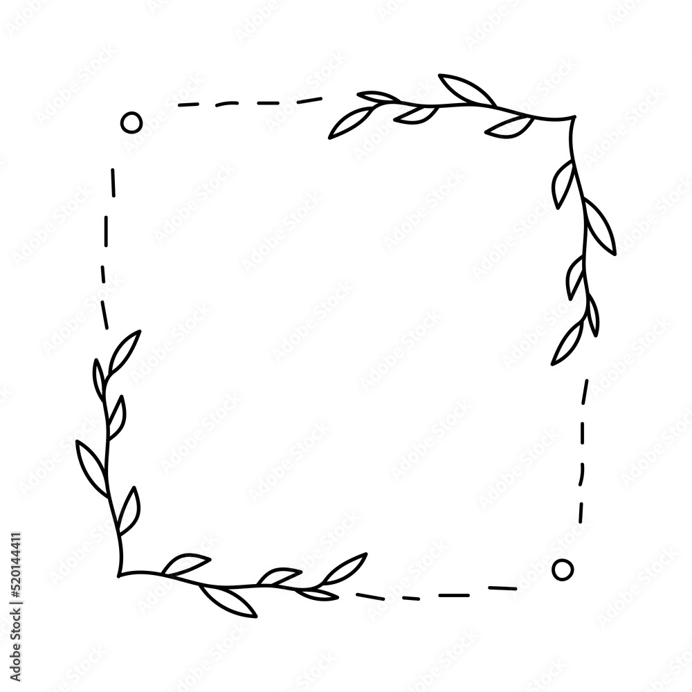 Obraz premium Geometric square floral empty frame with branches and flowers. Elegant herbs or blossoms. Vector botanical outline borders set