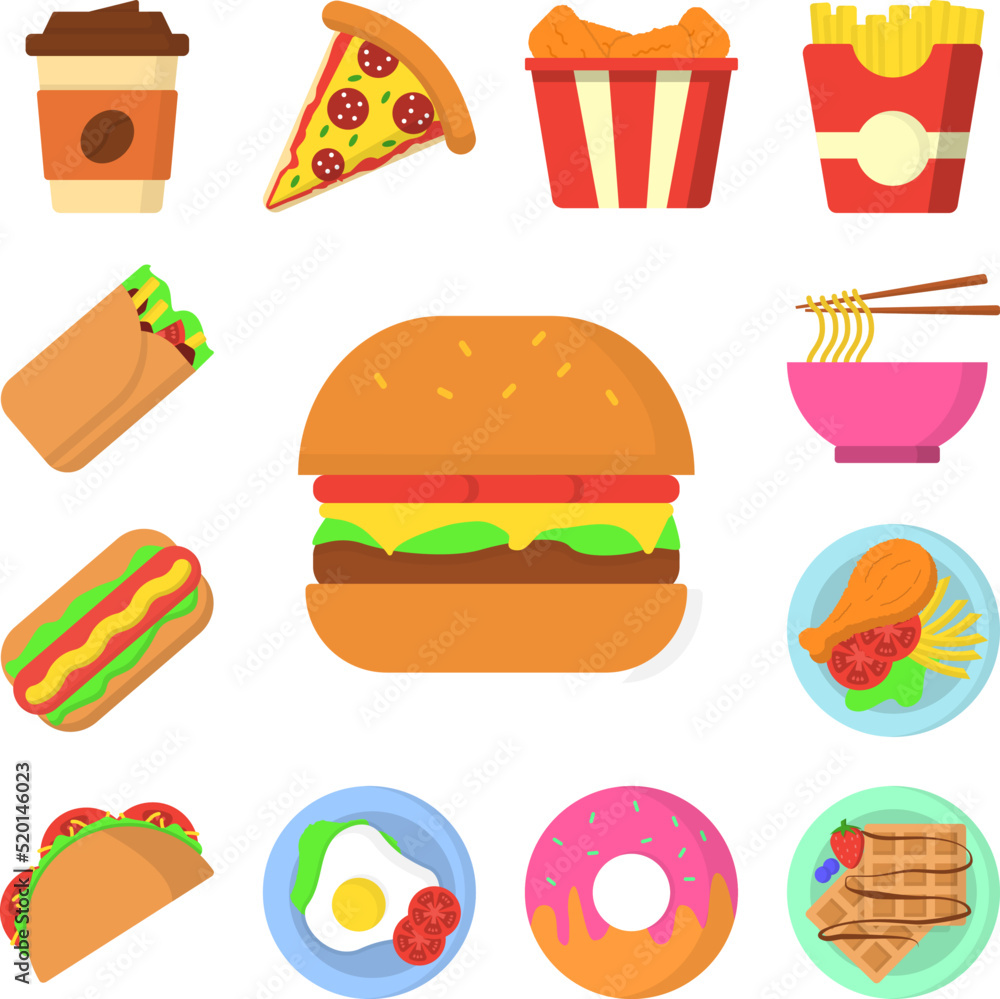 Burger color icon in a collection with other items