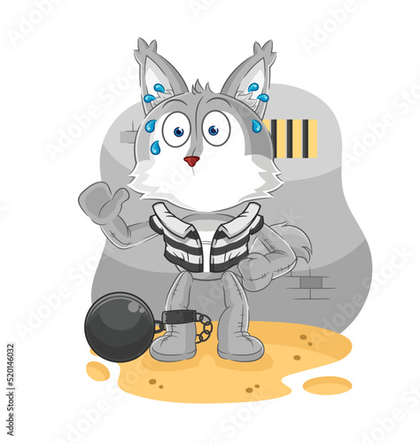 wolf criminal in jail. cartoon character