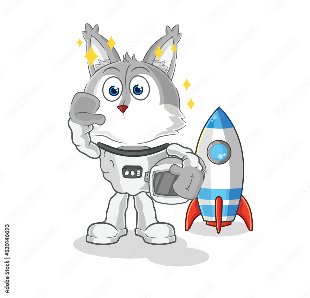 wolf astronaut waving character. cartoon mascot vector