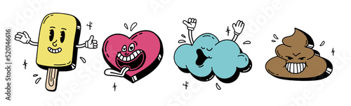 A set of retro cartoon characters from the 30s. Vintage comic smile multicolored vector illustration