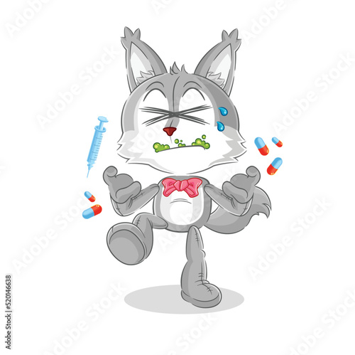wolf drug overdose. cartoon illustration