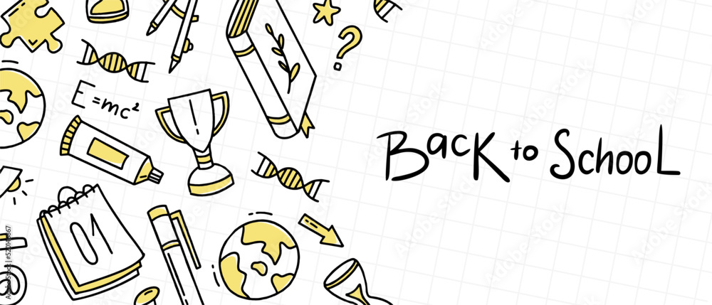 Back to school banner doodle elements. Posters for holidays and festivals. Vector illustration in line style. Back to school banner doodle elements. Posters for holidays and festivals. Vector illustration in line style.